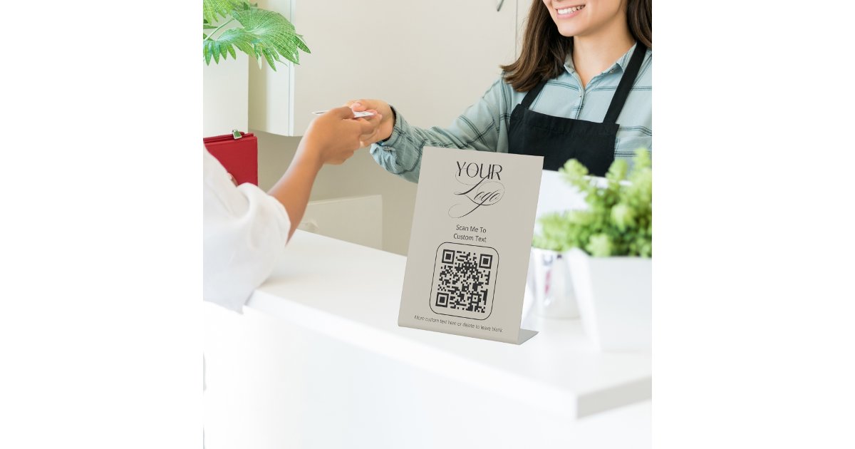 Premium Custom Text Pastel Vanilla QR Code Logo Pedestal Sign | Zazzle