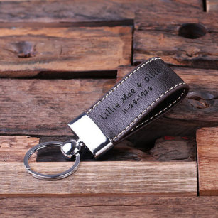 Premium Dark Brown Engraved Faux Leather Keychain