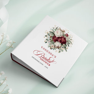 Premium Deep Red Floral Bridal Shower Memory Album 3 Ring Binder