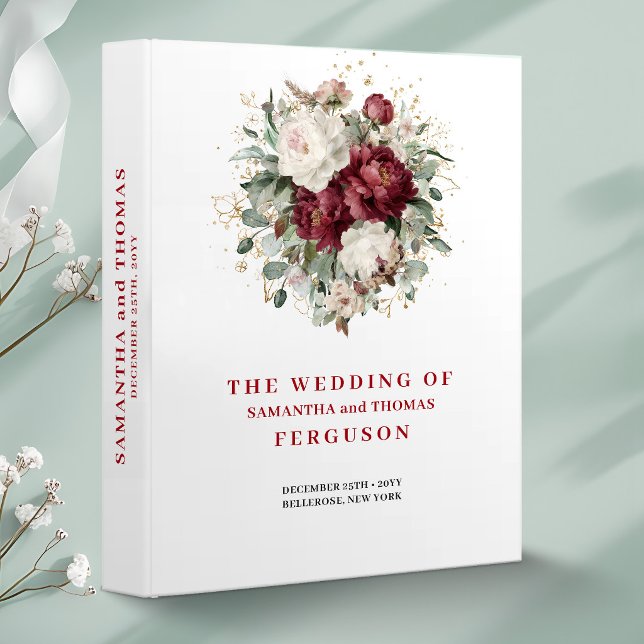 Premium Deep Red Floral Eucalyptus Memory Album 3 Ring Binder (Premium Deep Red Floral Eucalyptus Memory Album)