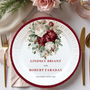 Premium Deep Red Floral Eucalyptus Wedding Plates