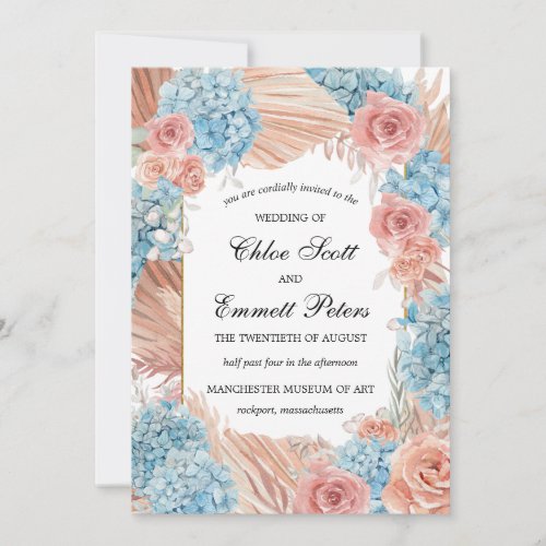 Premium Dusty Rose Blue Hydrangea Wedding Invitation