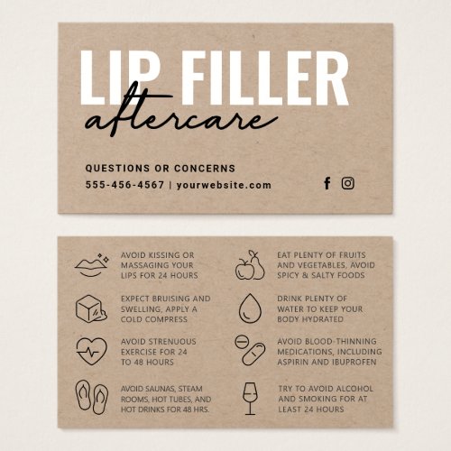 Premium Eco Kraft Lip Filler Aftercare Advice Card