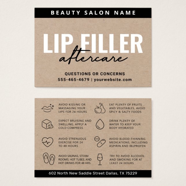 Premium Eco Kraft Lip Filler Aftercare Card (Front & Back)