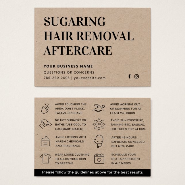 Premium Eco Sugaring Hair Removal Aftercare Card (Front & Back)