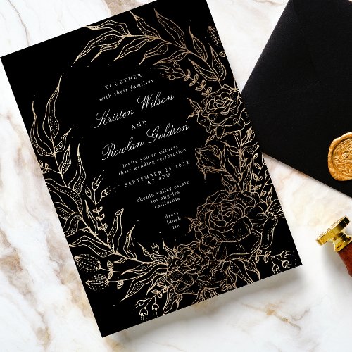 Premium Editable Gold Floral Wreath Wedding Invitation