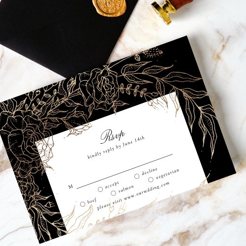 Premium Editable Gold Floral Wreath Wedding RSVP Card