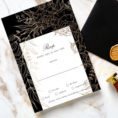 Premium Editable Gold Floral Wreath Wedding RSVP Card