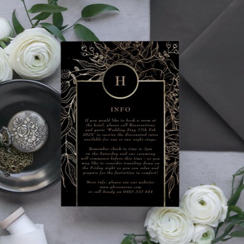 Premium Elegant Black Gold Monogram Wreath Wedding Enclosure Card