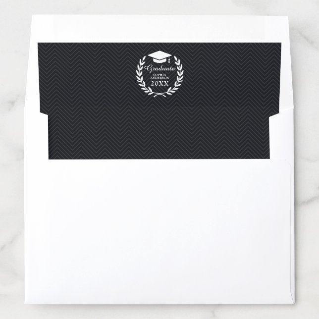 Premium Elegant Black Herringbone Grad Emblem Envelope Liner (In Envelope)