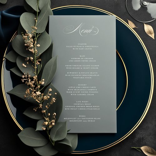 Premium Elegant Calligraphy Gray Green Wedding Menu