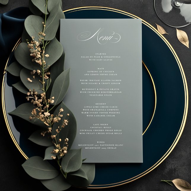 Premium Elegant Calligraphy Gray Green Wedding Menu (Creator Uploaded)