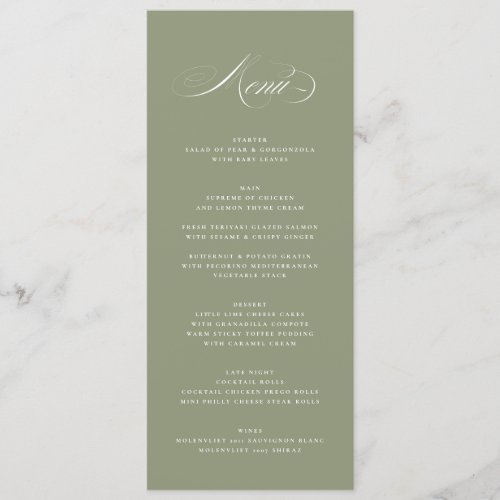 Premium Elegant Calligraphy Sage Green Wedding Menu