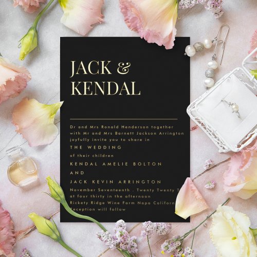 Premium Elegant  Editable Names Wedding Gold Foil Invitation