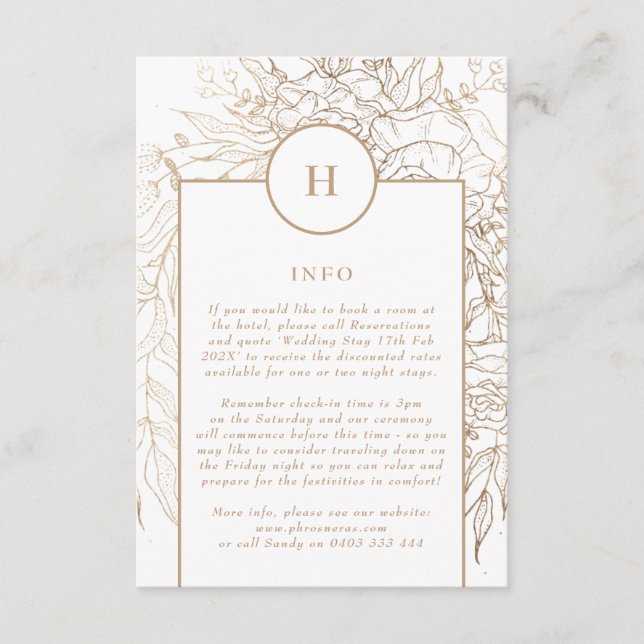 Premium Elegant Gold Monogram Wreath Wedding Enclosure Card (Front)