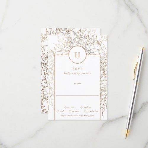 Premium Elegant Gold Monogram Wreath Wedding RSVP Card