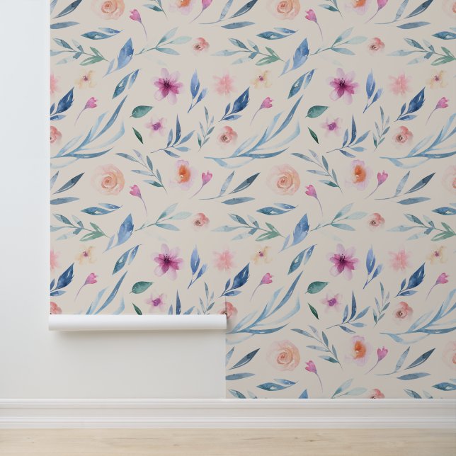 Premium Elegant | Watercolor Flowers on Cream Wallpaper (Application)