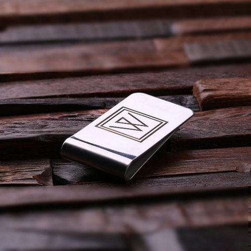 Premium Engraved Modern Monogram Steel Money Clip