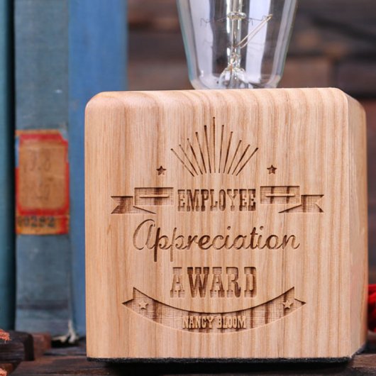 Premium Engraved Square Wooden Edison Lamp Award (Front)