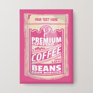 Premium espresso coffee beans pink food pop art button