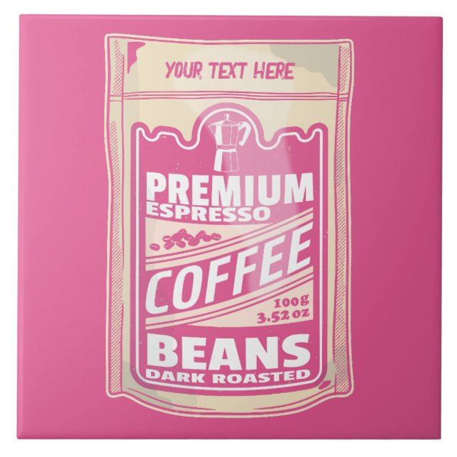Premium espresso coffee beans pink food pop art ceramic tile (Front)