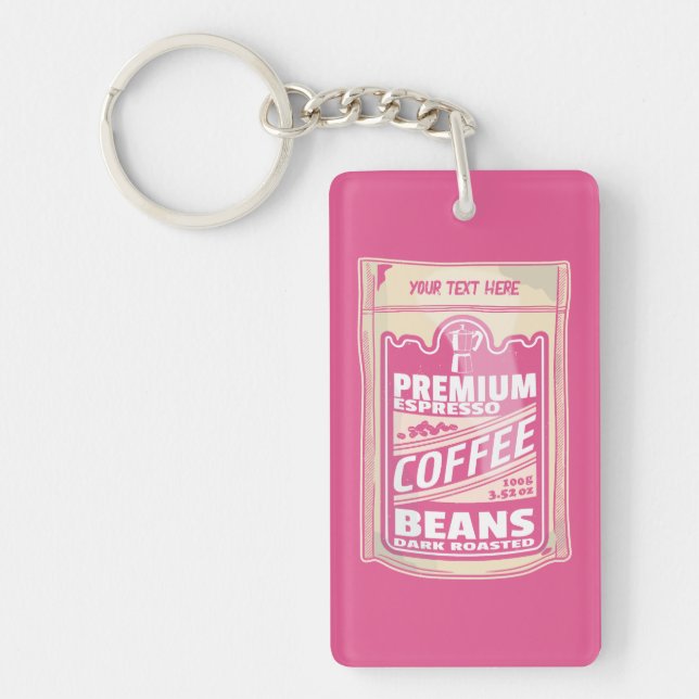 Premium espresso coffee beans pink food pop art keychain (Front)