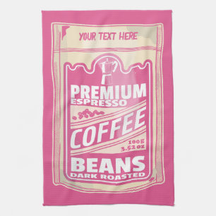 Premium espresso coffee beans pink food pop art kitchen towel