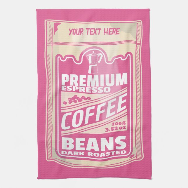 Premium espresso coffee beans pink food pop art kitchen towel (Vertical)