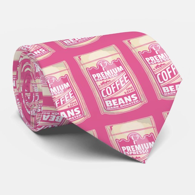 Premium espresso coffee beans pink food pop art neck tie (Rolled)