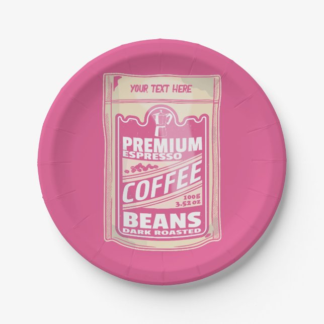 Premium espresso coffee beans pink food pop art paper plates (Front)