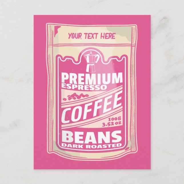 Premium espresso coffee beans pink food pop art postcard (Front)