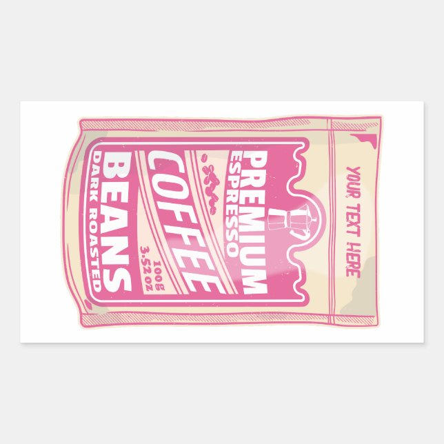 Premium espresso coffee beans pink food pop art rectangular sticker (Front)