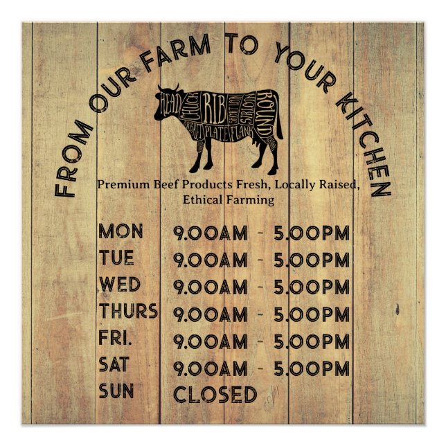 Premium Farmer Opening Times Poster – Rustic Farm  (Front)