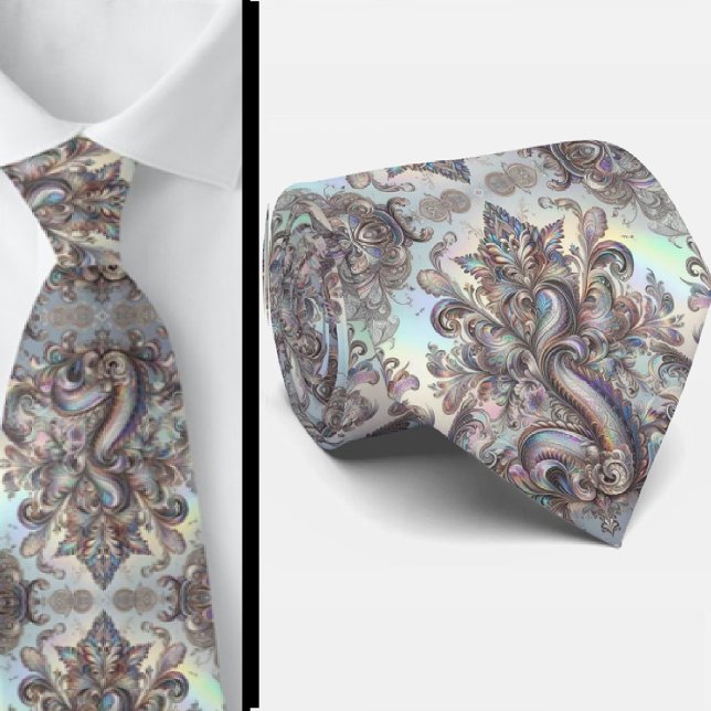 Premium Faux Holographic Opal Paisley Neck Tie (Creator Uploaded)