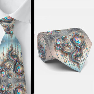 Premium Faux Holographic Opal Paisley Neck Tie