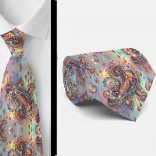 Premium Faux Holographic Opal Paisley Neck Tie