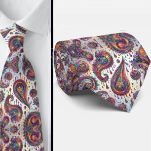 Premium Faux Holographic Opal Paisley Neck Tie