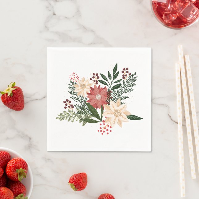 Premium Festive Poinsettia Christmas Holiday Napkins (Insitu)