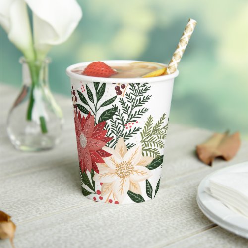 Premium Festive Poinsettia Christmas Holiday Paper Cups