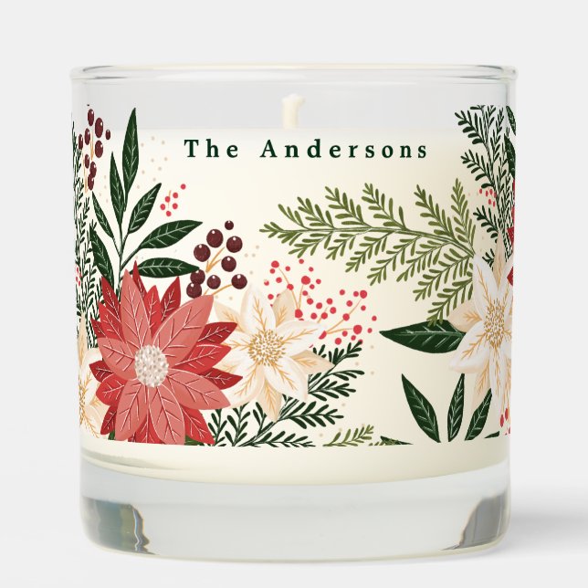 Premium Festive Poinsettia Christmas Holiday Scented Candle (Front)