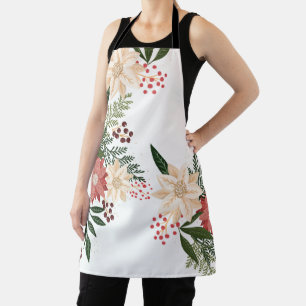 Premium Festive Poinsettia Custom Name Holiday Apron