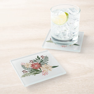 Premium Festive Poinsettia Holiday Glass Coaster