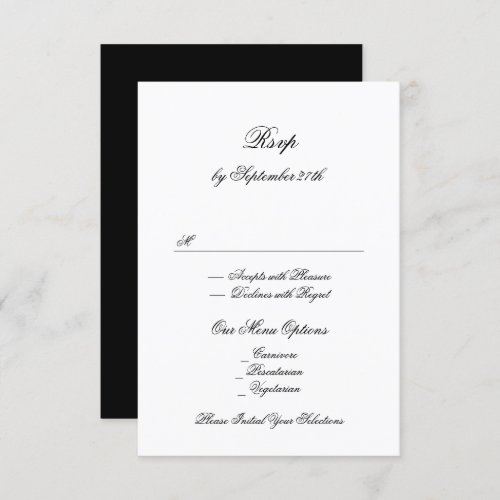 Premium Formal Black  White Classic Wedding RSVP Card