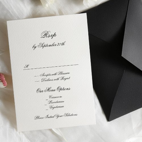 Premium Formal Black  White Classic Wedding RSVP Card