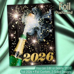 Premium Gold Foil 2026 New Year Champagne Confetti Holiday Postcard