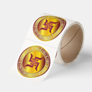 Premium Gold Hindu Swastik Round Sticker