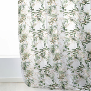Premium Golden Sage Modern Eucalyptus Greenery Sheer Curtains