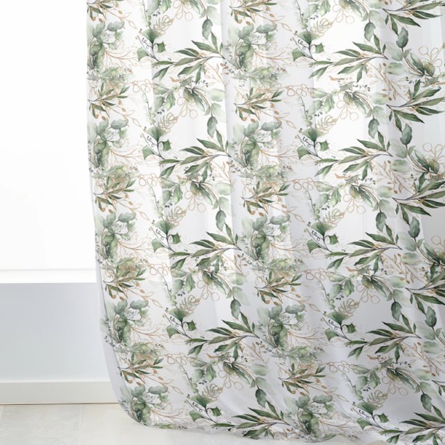 Premium Golden Sage Modern Eucalyptus Greenery Sheer Curtains (Creator Uploaded)