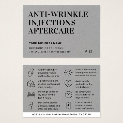 Premium Gray Anti Wrinkle Injections Care Card