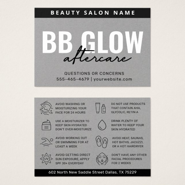 Premium Gray BB Glow Facial After Care Card (Front & Back)